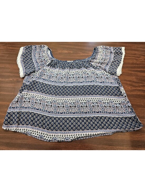 Charlotte Russe Tops - Charlotte Russe Womens Large Navy Blue Paisley Print Boho Crochet Trim Top